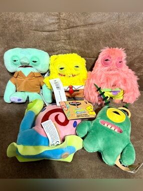 Zuru Fuggler × Spongebob Squarepants Keychain Plush Ring set of 5 Brand NWT